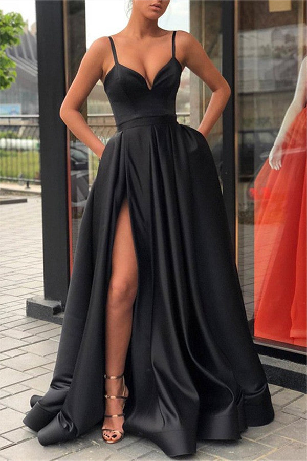 Shop for Alluring Black Spaghetti Strap Side Slit Prom Dresses Cheap On Sale. Try Ballbella with our Sleeveless Evening Dresses with Pocket at the best price and Get ready for your prom.