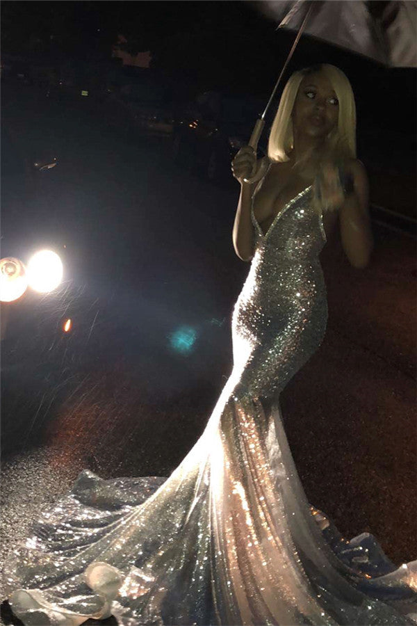 Still hestitating where to buy for your Glittering Sequins prom dresses online? Ballbella is the final destination to choose Alluring Spaghetti straps Glittering Sequins Sleeveless Mermaid Open Back Evening Dresses at factory price,  fast delivery worldwide.