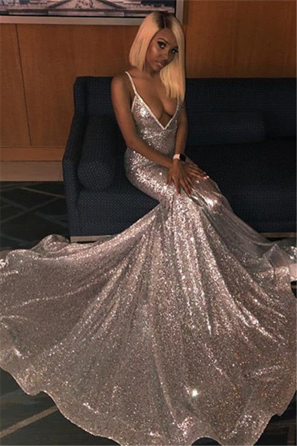 Still hestitating where to buy for your Glittering Sequins prom dresses online? Ballbella is the final destination to choose Alluring Spaghetti straps Glittering Sequins Sleeveless Mermaid Open Back Evening Dresses at factory price,  fast delivery worldwide.