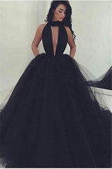 Amazing Black V-Neck Tulle Ball-Gown Prom Party Gowns-Ballbella