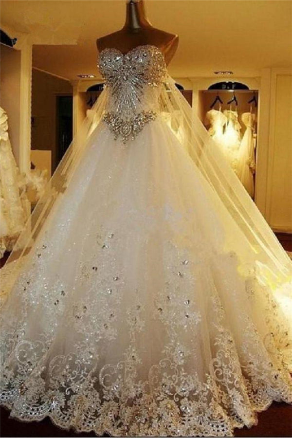 Amazing Bridal Dresses Sweetheart Appliques Crystal Beading Classic A Line Bridal Gowns-Ballbella