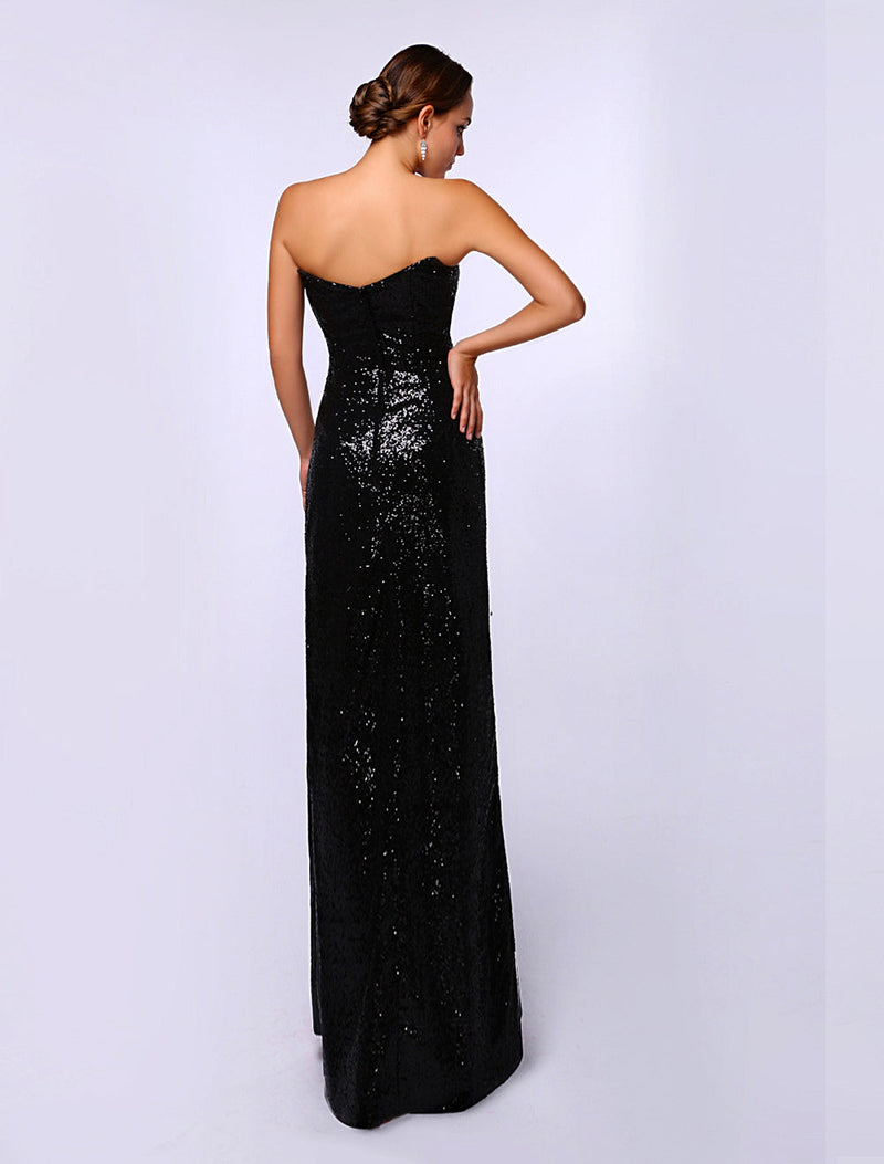 Amazing Celebrity Dresses Sheath Black Sequined Sweetheart Neck Evening Dress Inspired By Rosario Dawson At Oscar-Ballbella