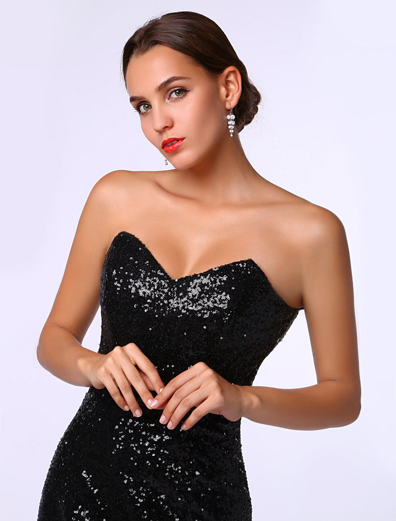 Amazing Celebrity Dresses Sheath Black Sequined Sweetheart Neck Evening Dress Inspired By Rosario Dawson At Oscar-Ballbella