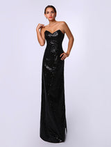Celebrity Dresses Sheath Black Sequined Sweetheart Neck Evening Dress Inspired By Rosario Dawson At Oscar
