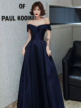 Evening Dress A-Line Bateau Neck Floor-Length Short Sleeves Lace-up Pleated Satin Fabric evening dress