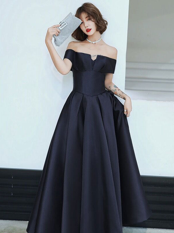 Amazing Evening Dress A-Line Bateau Neck Matte Satin Floor-Length Pleated Formal Party Dresses