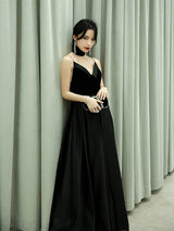 Evening Dress A-Line V-Neck Velour Floor-Length Spaghetti Straps evening dress