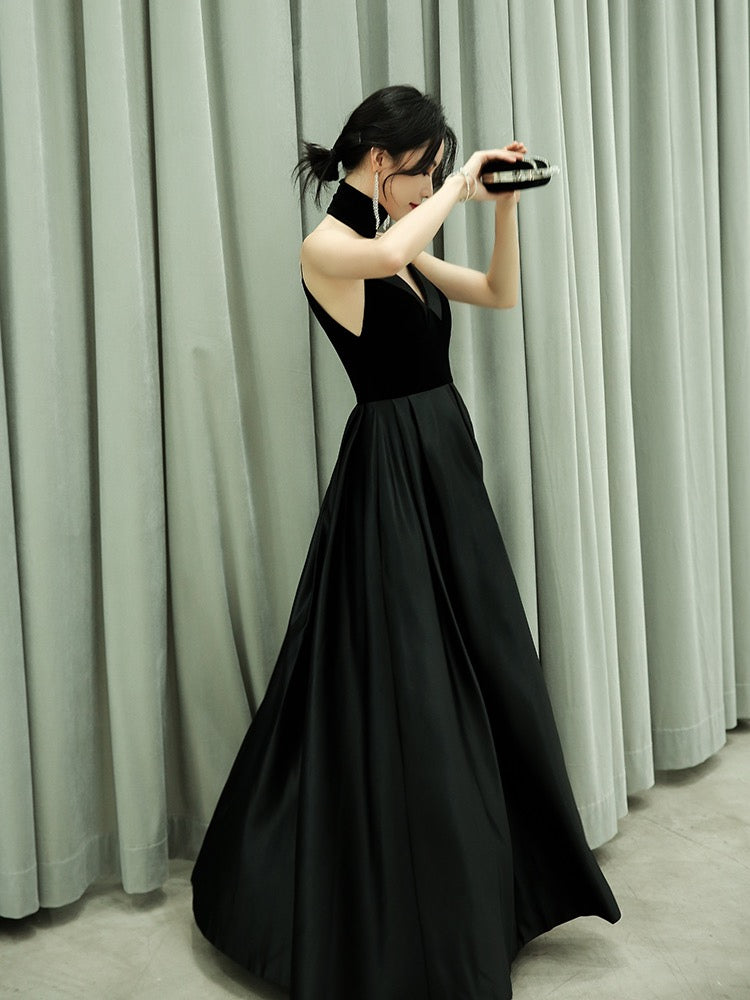 Evening Dress A-Line V-Neck Velour Floor-Length Spaghetti Straps evening dress