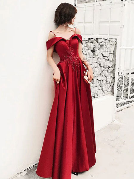 Evening Dress  Charming A Line Straps Neck Floor Length Beaded Lace Flowers Formal Party Evening Dresses