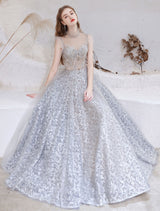Evening Dress Light Grey A Line Jewel Neck Floor Length Formal Party Dresses Pageant Dress