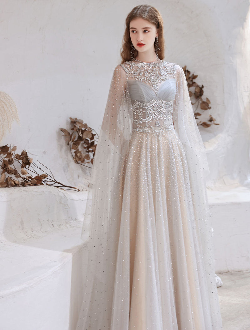 Amazing Evening Dress Light Grey A Line Jewel Neck Floor Length Sleeveless Zipper Social Party Dresses Pageant Dress