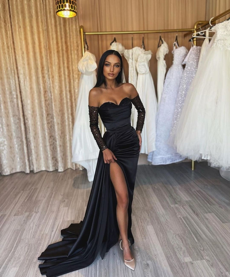Amazing Long Black Mermaid Front Split Long Sequins Prom Dresses Ballbella Amazing Long Black Mermaid Front Split Long Sequins Prom Dresses Ballbella