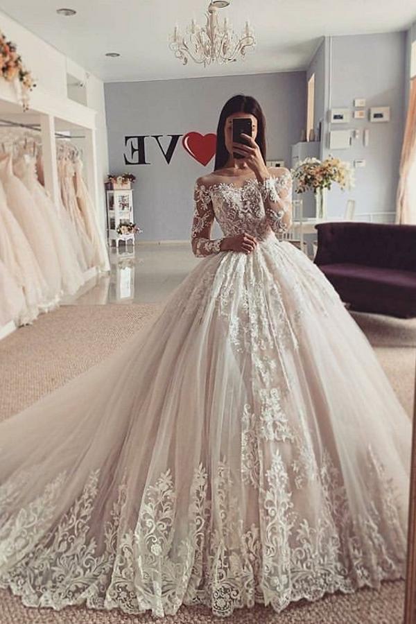 Get inspired with this Long Sleevess Ball Gown wedding dress at ballbella.com, 1000+ option, fast delivery worldwide.