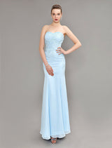 Mermaid Evening Dress Pastel Blue Strapless Party Dress Beaded Floor Length Chiffon evening dress