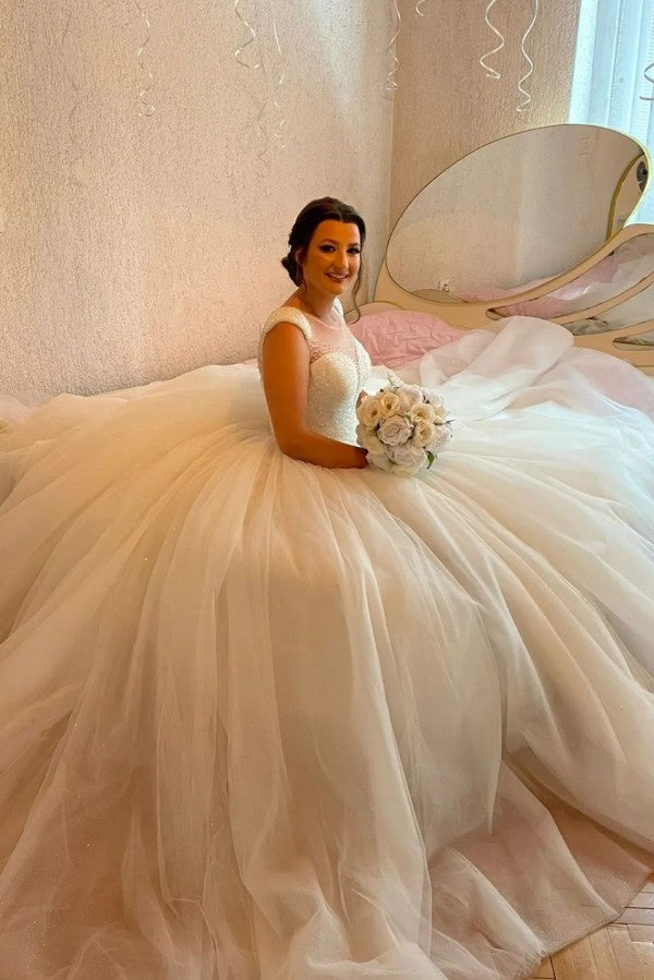 Amazing Princess Long Long Sequined Sleeveless Wedding Dresses Online-Ballbella