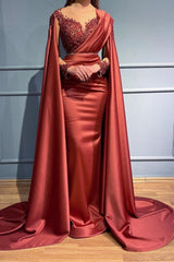 Amazing Red Mermaid Prom Dress V-Neck Long On Sale-Ballbella