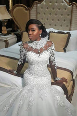 AmazingBeads Lace Appliques High Neck Wedding Dress Mermaid Bridal Dress-Ballbella