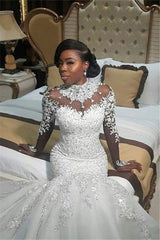 AmazingBeads Lace Appliques High Neck Wedding Dress Mermaid Bridal Dress-Ballbella