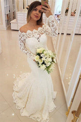 AmazingLong Sleeves Appliques Mermaid Wedding Bridal Dress-Ballbella