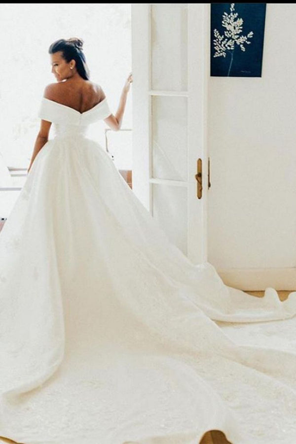 off-the-shoulder satin ball gown wedding dress product info and reviews Amazon.com: TSxuelian Women's Off Shoulder Satin Wedding Dress for Bride A Line with Bow Boho Bridal Gowns Backless A-Ivory : Clothing, Shoes & Jewelry