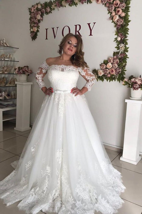 AmazingOff the shoulder Long Sleevess Lace Princess Plus size