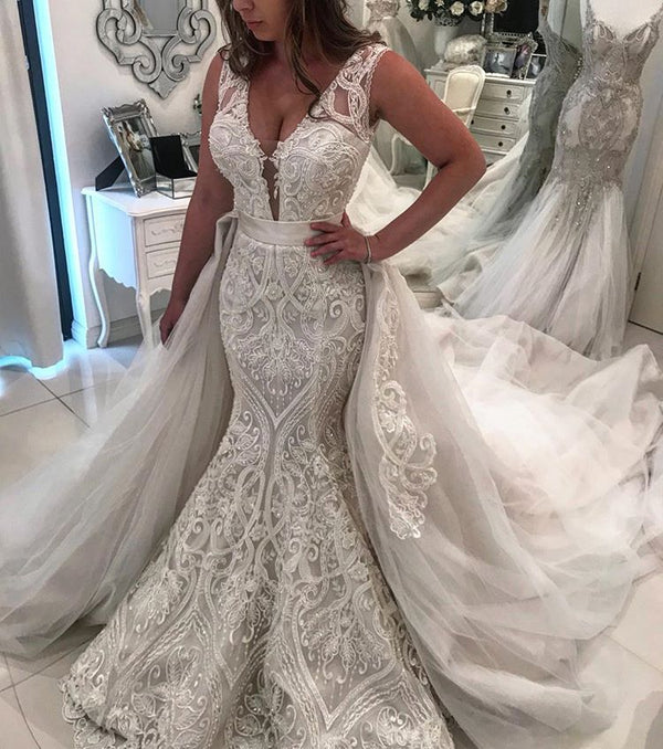Ballbella offers Amazing Sleeveless Lace Mermaid Wedding Dress latest Over skirt Bridal Gowns at a good price ,all made in high quality, to Mermaid Floor-length hem. All sold at reasonable price Sleeveless 