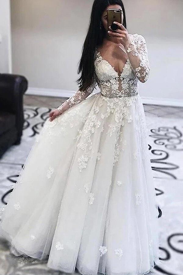Ballbella offers AmazingWhite Lace V-neck A-line Tulle V-neck Wedding Dress online at an affordable price from to A-line Floor-length skirts. Shop for Amazing Long Sleeves wedding collections for your big day.