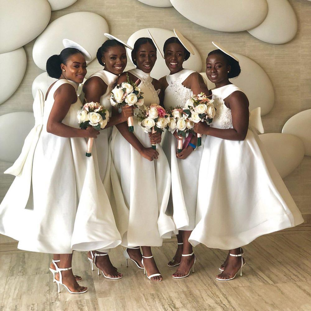 Ankle Length Halter Lace Applique Bridesmaid Dresses With Big Bow At Back A-line Formal Wedding Party Dresses Ankle Length Halter Lace Applique Bridesmaid Dresses With Big Bow At Back A-line Formal Wedding Party Dresses