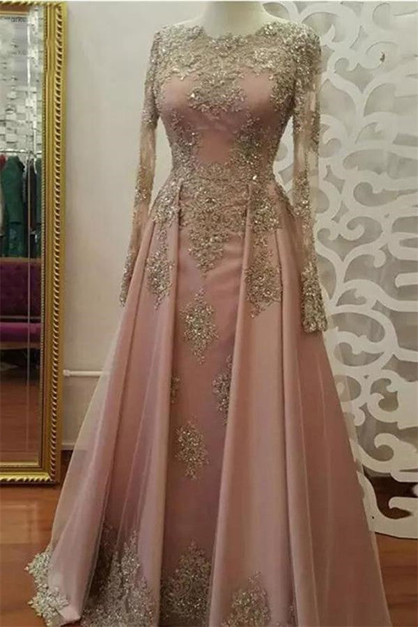 Wanna Prom Dresses, Evening Dresses in Long sleeves,  Side slit style,  and delicate Beads work? Ballbella has all covered on this Applique Crystal Jewel Side slit Long sleeves Chic Evening Dresses with Charming Beads yet cheap price.