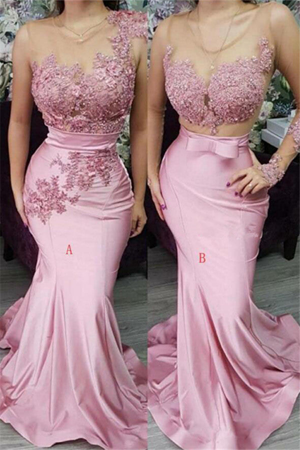 Ballbella offers beautiful Appliques Lace Mermaid Evening Dresses Pink Formal Dresses to fit your style,  body type &Elegant sense. Check out  selection and find the Mermaid Prom Party Gowns of your dreams!