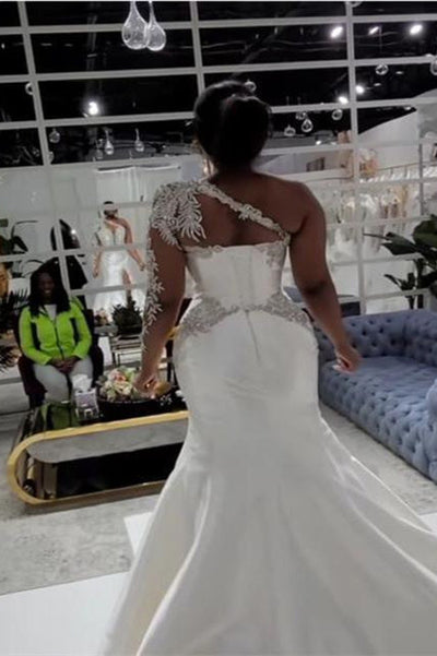 asymmetrical wedding dress with sleeves Backless Mermaid Wedding Dress main image 0