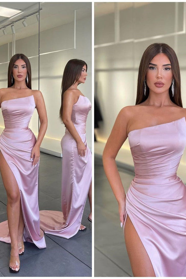Asymmetrical Mermaid High Split Ruffles Floor-length Sleeveless Open Back Prom Dress-Ballbella