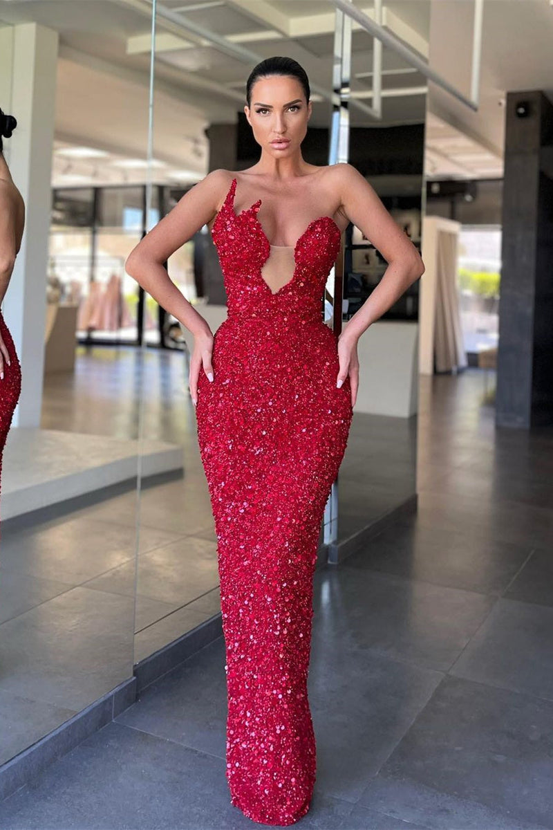 Asymmetrical Mermaid Off-the-shoulder Sequined Floor-length Open Back Prom Dress Asymmetrical Mermaid Off-the-shoulder Sequined Floor-length Open Back Prom Dress
