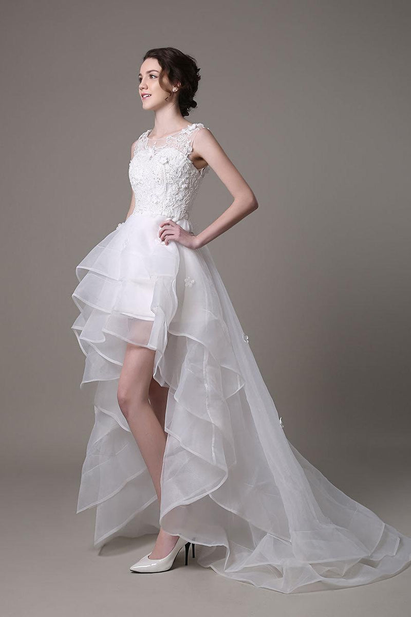 asymmetrical wedding dress Asymmetrical Organza Wedding Dress High Low A-Line With Lace Beading Flower Exclusive