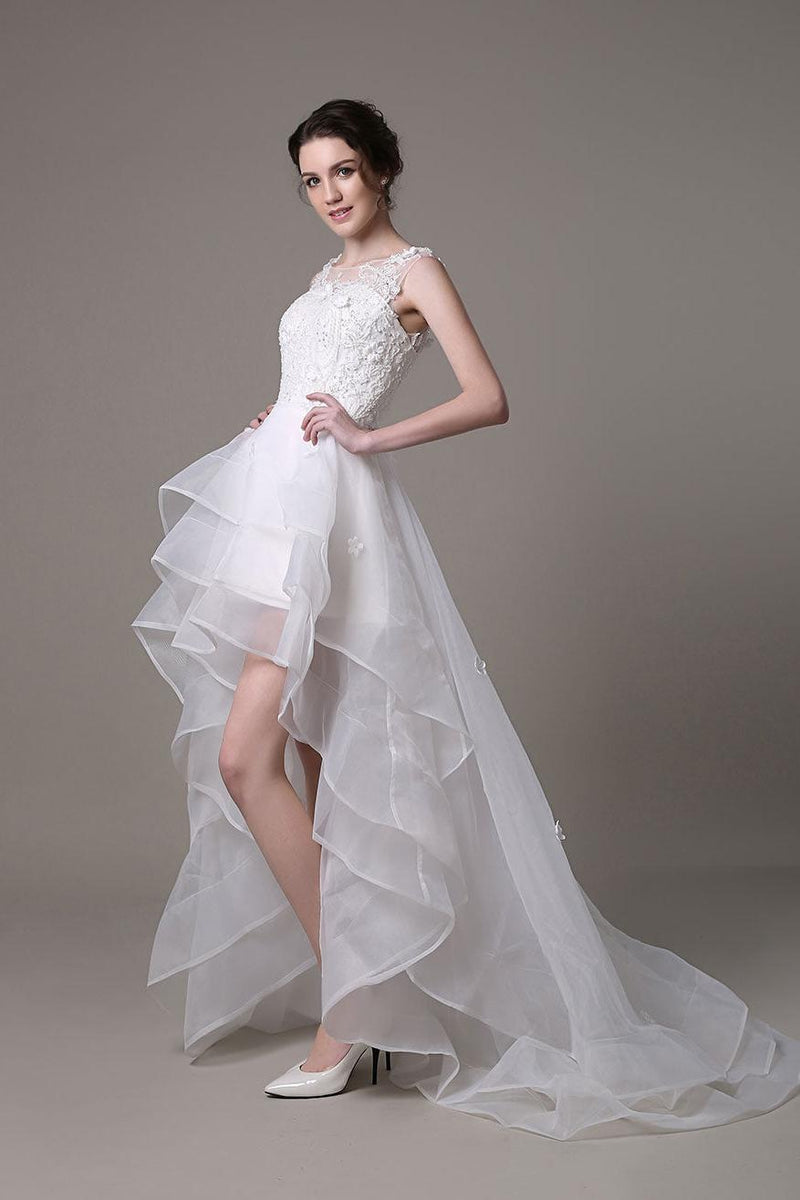 Asymmetrical Organza Wedding Dress High Low A-Line With Lace Beading Flower Exclusive Asymmetrical Organza Wedding Dress High Low A-Line With Lace Beading Flower Exclusive