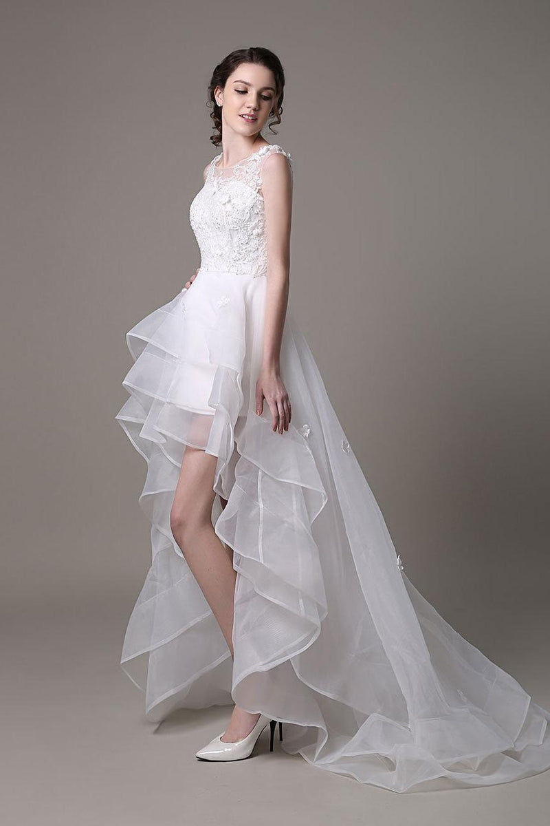 Asymmetrical Organza Wedding Dress High Low A-Line With Lace Beading Flower Exclusive Asymmetrical Organza Wedding Dress High Low A-Line With Lace Beading Flower Exclusive