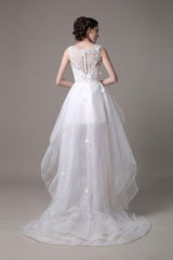 Asymmetrical Organza Wedding Dress High Low A-Line With Lace Beading Flower Exclusive-Ballbella