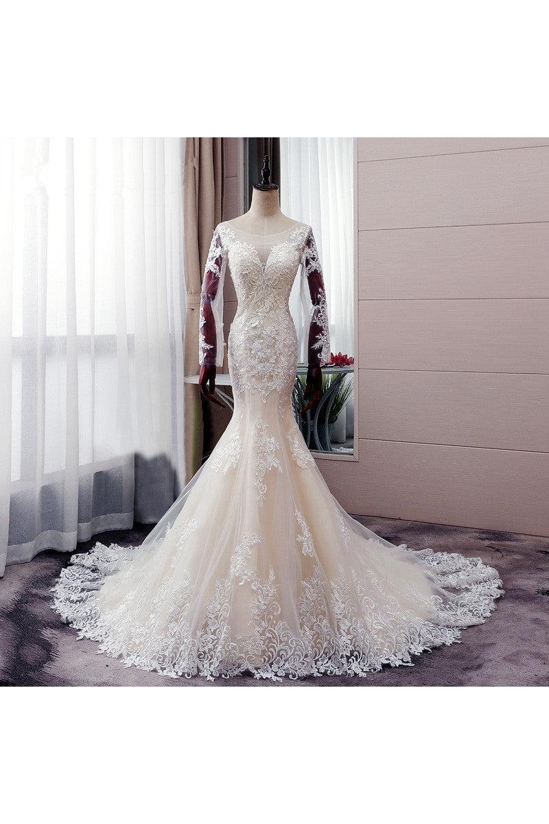 Autumn Long Sleevess Mermaid Lace appliques Ivory Wedding Dress Autumn Long Sleevess Mermaid Lace appliques Ivory Wedding Dress