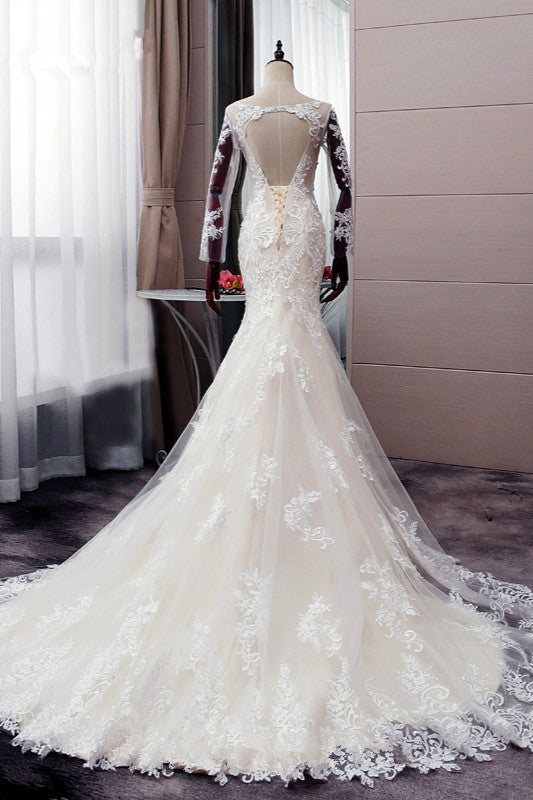 Ballbella offers Autumn Long Sleevess Mermaid Lace appliques Ivory Wedding Dress online at an affordable price from Tulle to Mermaid Floor-length skirts. Shop for Amazing Long Sleeves wedding collections for your big day.
