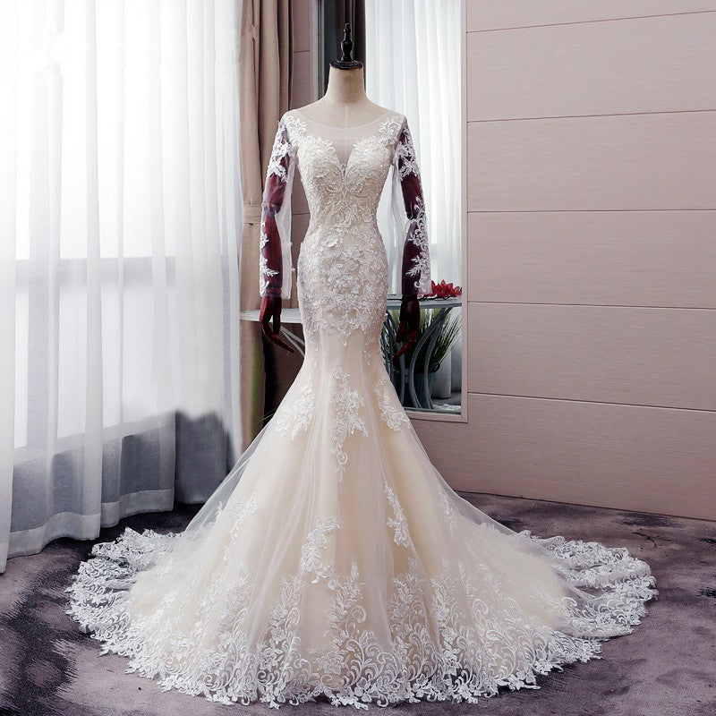Ballbella offers Autumn Long Sleevess Mermaid Lace appliques Ivory Wedding Dress online at an affordable price from Tulle to Mermaid Floor-length skirts. Shop for Amazing Long Sleeves wedding collections for your big day.