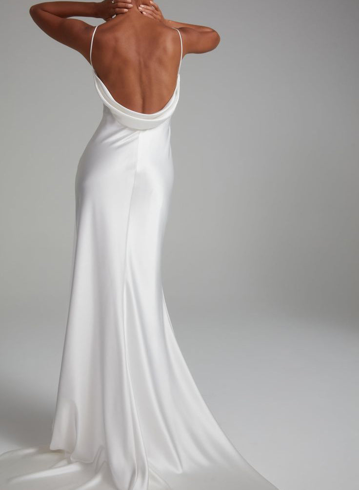 Backless Sheath Fitted Wedding Dresses Silk Like Satin-Ballbella