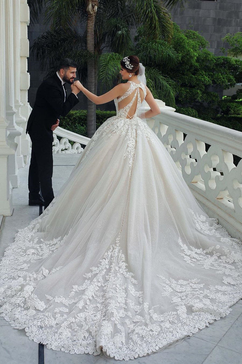 Ball Gown Halter Floor Length Backless Tulle Lace Applique Wedding Dre Ballbella Ball Gown Halter Floor Length Backless Tulle Lace Applique Wedding Dre Ballbella