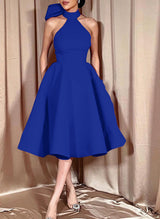 Ball-Gown Halter Sleeveless Satin(Non-Stretch) Homecoming Dresses With Bow(s)-Ballbella