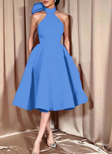 Ball-Gown Halter Sleeveless Satin(Non-Stretch) Homecoming Dresses With Bow(s)-Ballbella