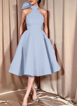 Ball-Gown Halter Sleeveless Satin(Non-Stretch) Homecoming Dresses With Bow(s)-Ballbella