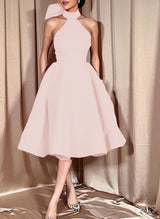 Ball-Gown Halter Sleeveless Satin(Non-Stretch) Homecoming Dresses With Bow(s)-Ballbella