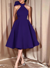 Ball-Gown Halter Sleeveless Satin(Non-Stretch) Homecoming Dresses With Bow(s)-Ballbella