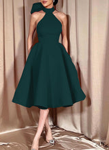 Ball-Gown Halter Sleeveless Satin(Non-Stretch) Homecoming Dresses With Bow(s)-Ballbella