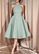 Ball-Gown Halter Sleeveless Satin(Non-Stretch) Homecoming Dresses With Bow(s)-Ballbella