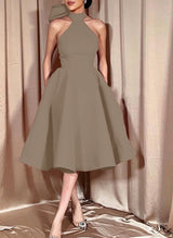 Ball-Gown Halter Sleeveless Satin(Non-Stretch) Homecoming Dresses With Bow(s)-Ballbella